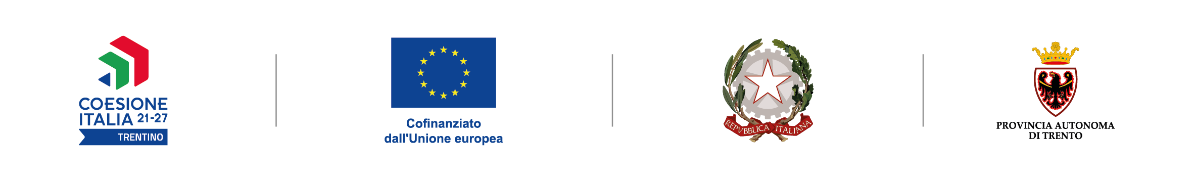 Loghi di Coesione Italia 21-27 Trentino, Cofinanziato dall'Unione Europea, Repubblica Italiana, Provincia autonoma di Trento