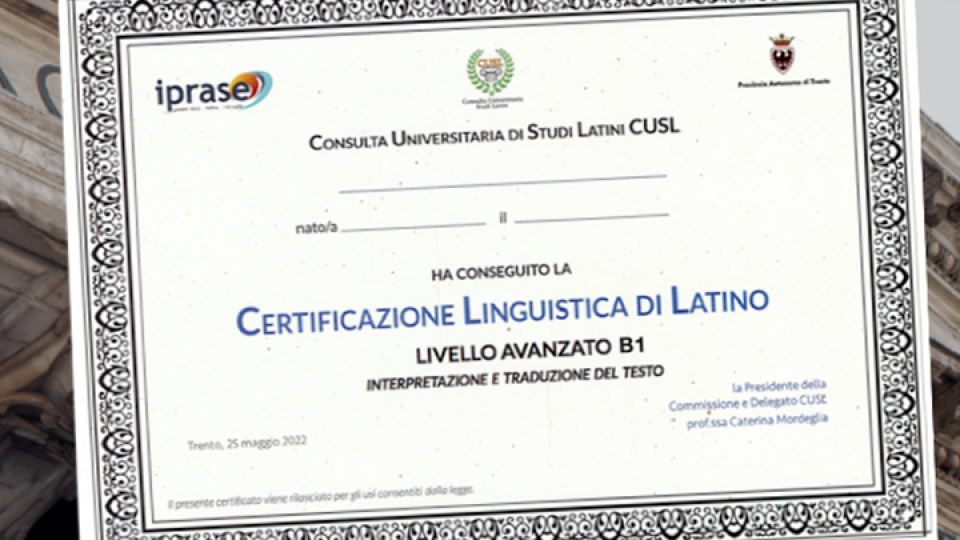 Attestato rilasciato al seguito della certificazione linguisitca di latino